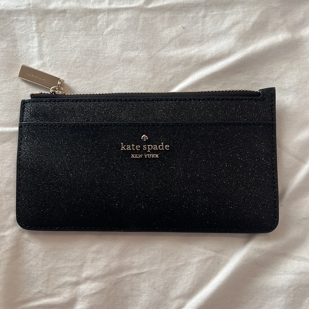 Kate Spade large black glitter slim card holder